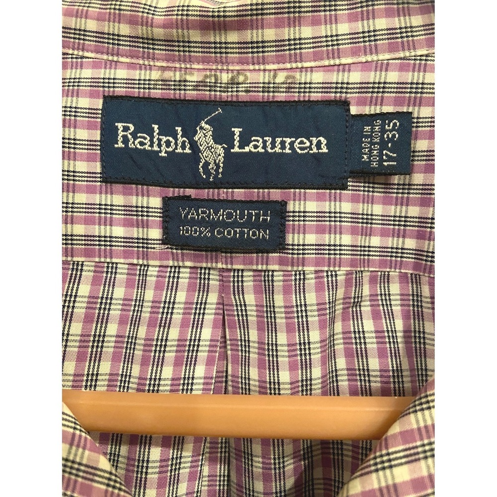 Ralph Lauren Mens Vintage 90s Micro Check Button Down Shirt Purple Blue XL 17-35 - Picture 5 of 5